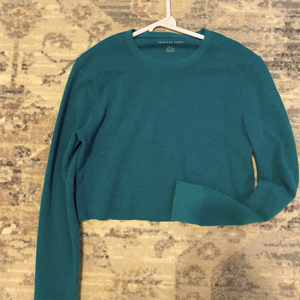 American Eagle Blue knit crop top.